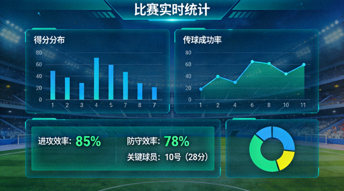 体育数据分析界面上显示比赛统计图表与数据面板