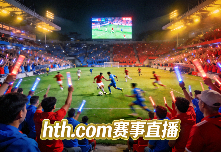 夜晚灯光下的足球比赛现场，看台坐满观众，用于展示 hth.com 赛事直播氛围